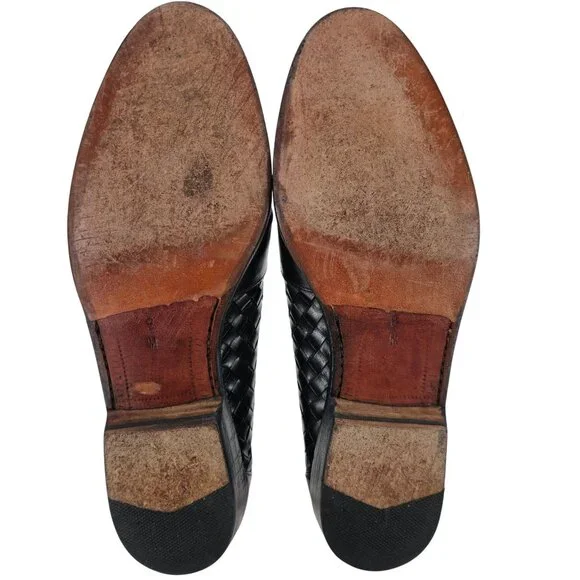 Vintage Bragano Cole Haan Italy Black Woven Leather Tassel Loafer Dress Shoes 8M - Picture 3 of 11